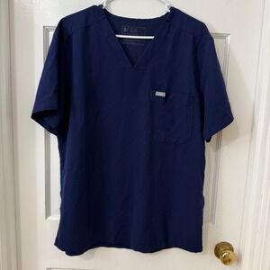 FIGS Technical Collection Scrub Top Mens Large Navy Blue Leon V-Neck Pocket